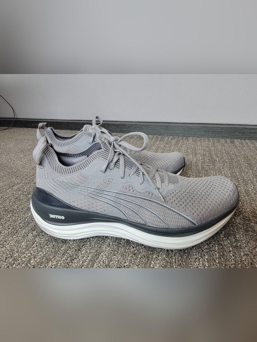 PUMA ForeverRun Nitro Knit Running Shoes Men’s 12 Grey 379139 03 Like New